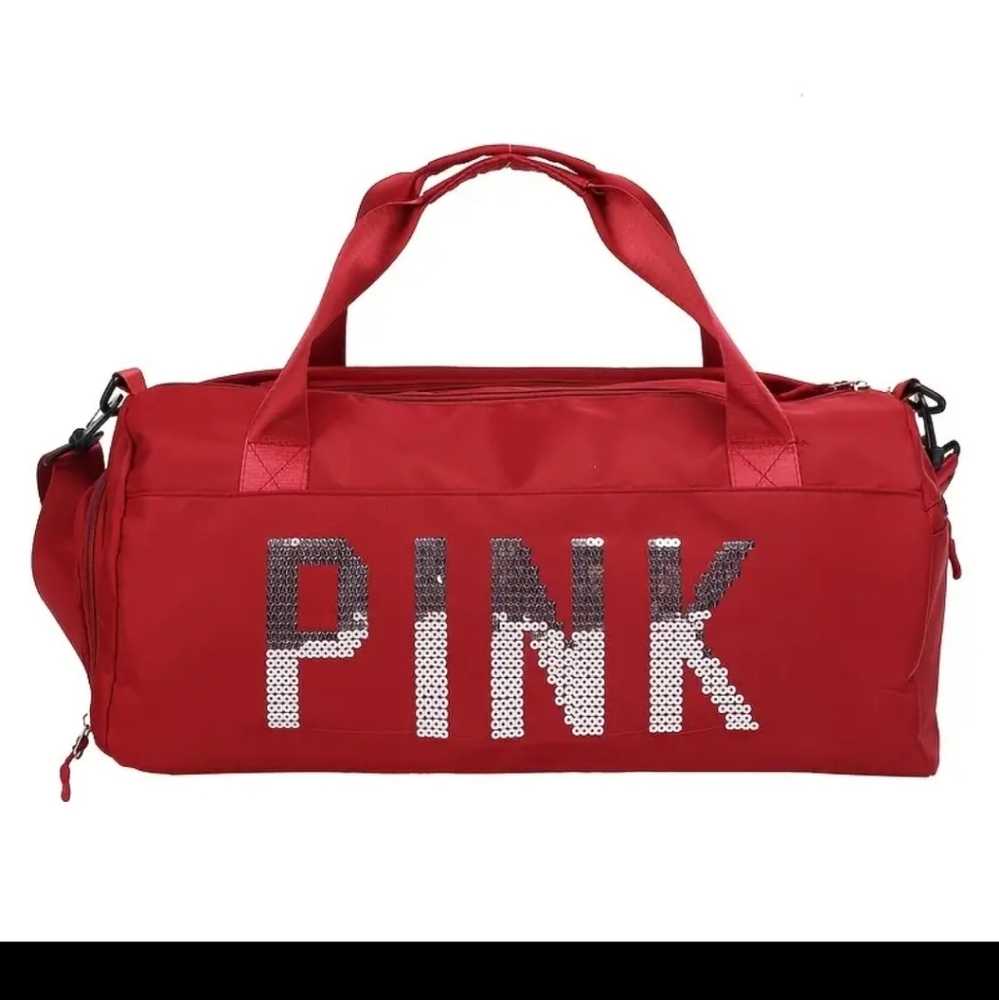 PINK nylon duffel bag with sequins